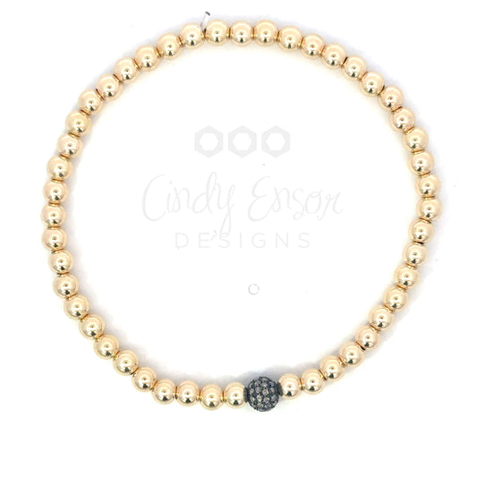 4mm Yellow GF Bead Bracelet with Sterling Pave Ball