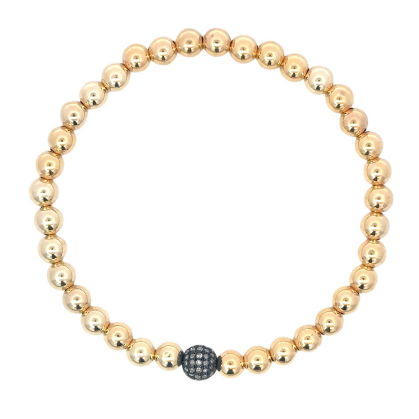 Gold Filled Bead Bracelet with 6mm Sterling Pave Ball