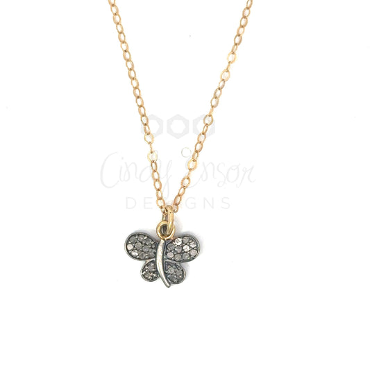Gold Filled Necklace with Sterling Pave Butterfly Charm