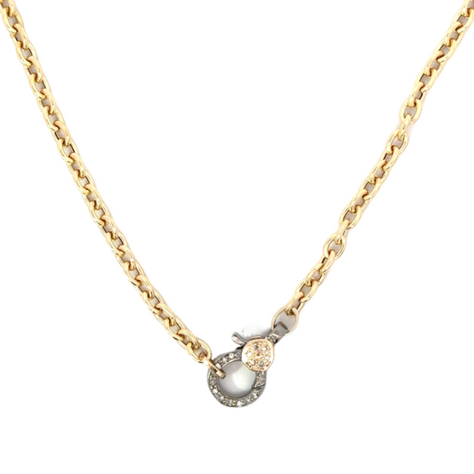 Yellow Gold Oval Chain Necklace with Small Mixed Metal Pave Lobster