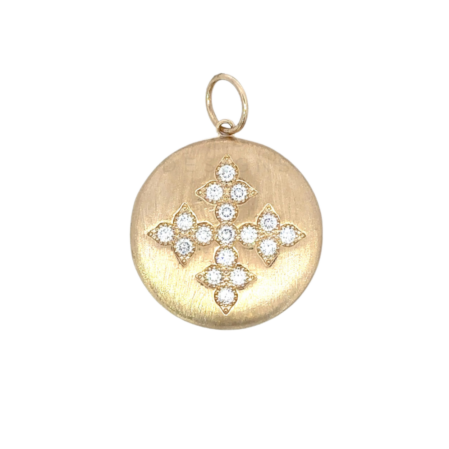 Brushed Yellow Gold Cross Diamond Locket Pendant