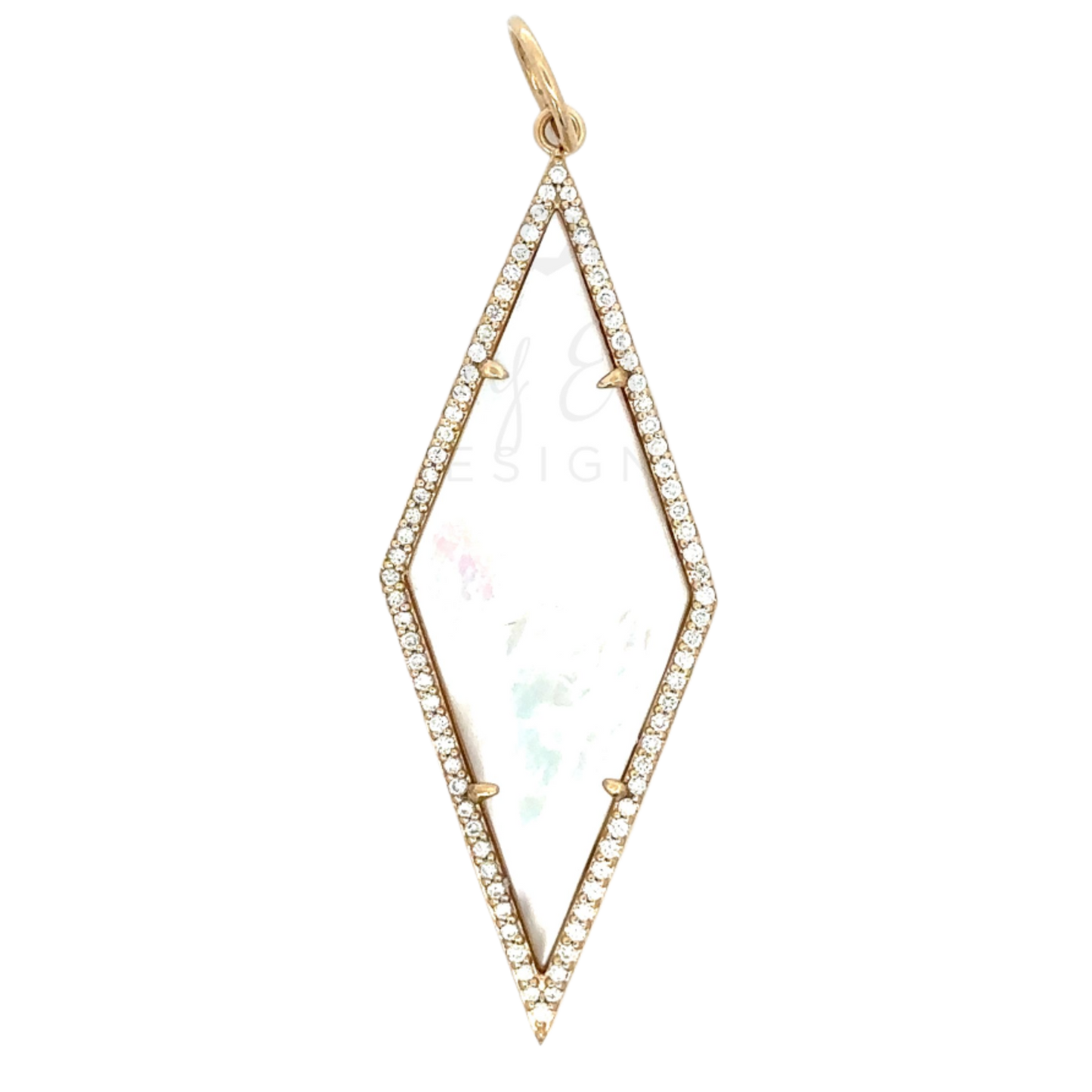 White Mother of Pearl Diamond Shaped Pendant with Diamond Border