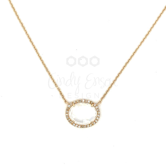 Yellow Gold Stationed Moonstone Necklace with Pave Border