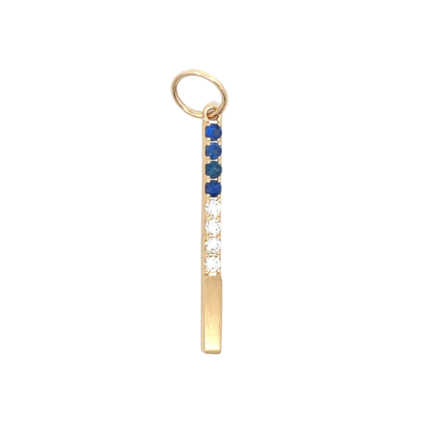 Brushed Yellow Gold Sapphire and Diamond Stick Pendant