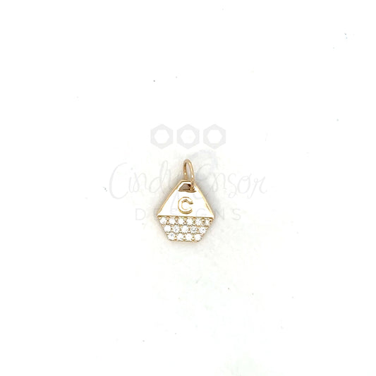 Yellow Gold Hexagon Initial Pendant with Pave Accent