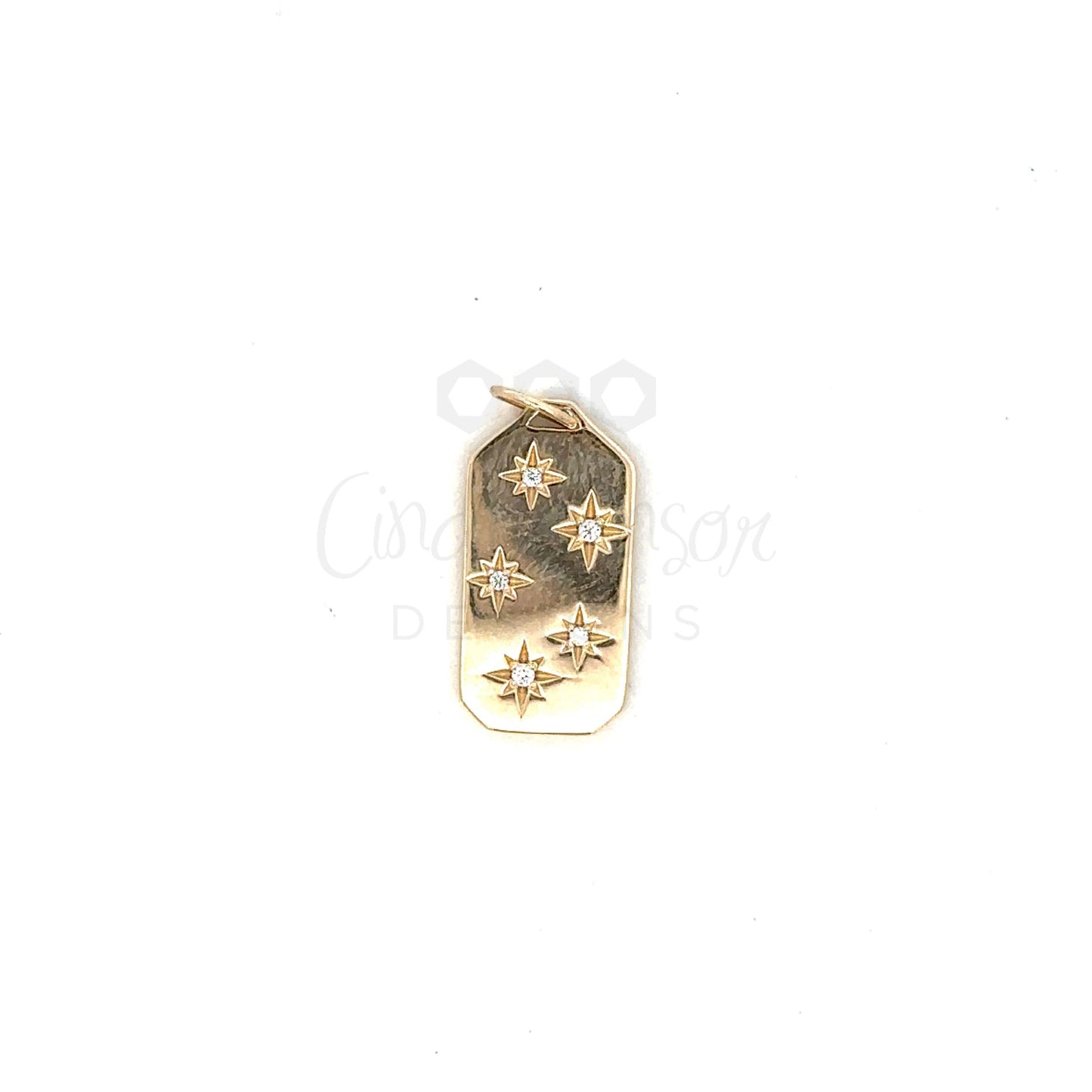 Yellow Gold Eight Point Star Tag Pendant with Diamonds