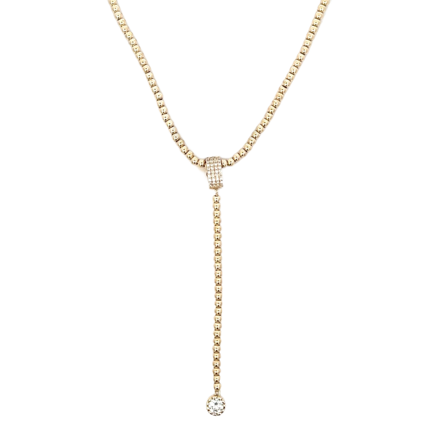 Bead Ball Y-Drop Necklace with Diamond Accent
