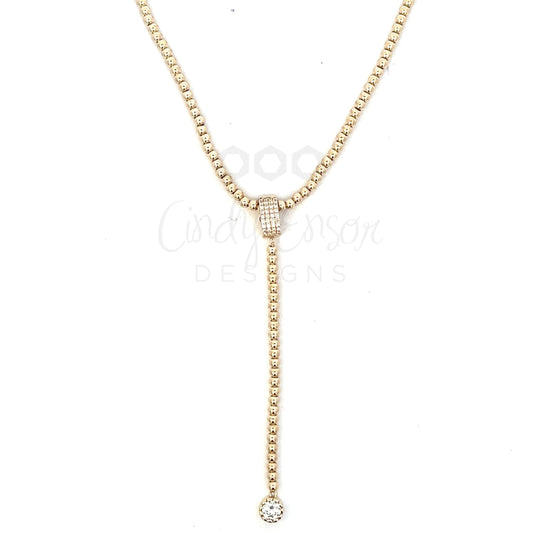 Bead Ball Y-Drop Necklace with Diamond Accent