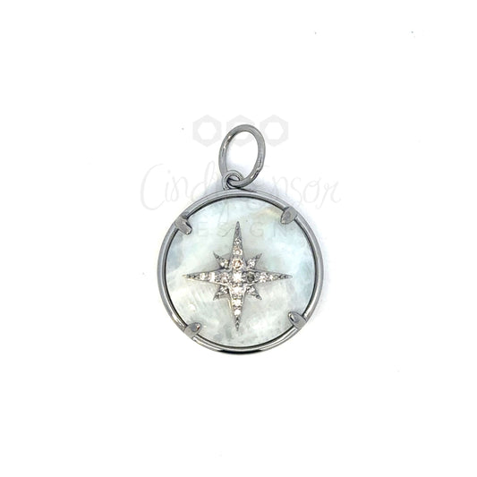 Circle Moonstone Pendant with Pave Star