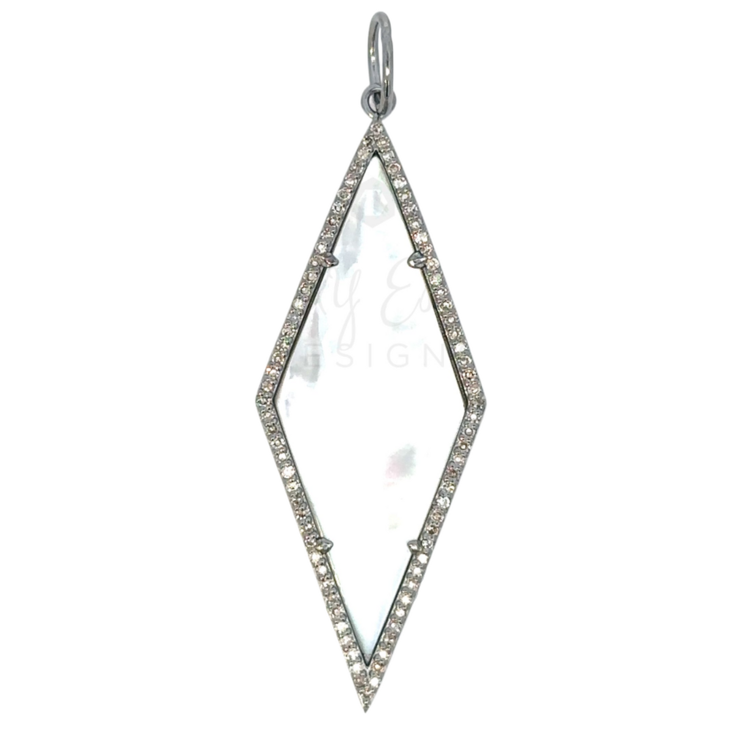 White Mother of Pearl Diamond Shaped Pendant with Diamond Border