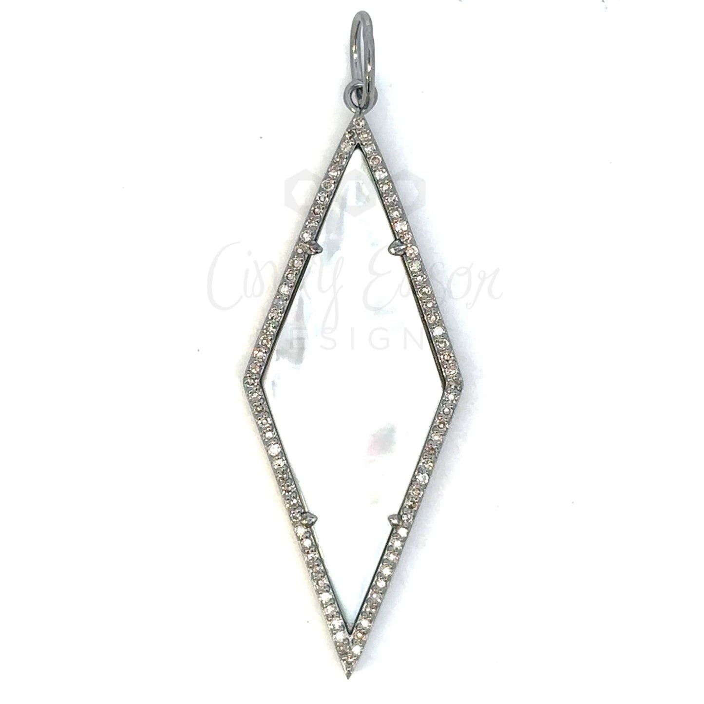 White Mother of Pearl Diamond Shaped Pendant with Diamond Border