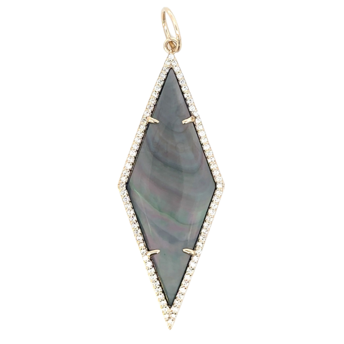 Black Mother of Pearl Diamond Shaped Pendant with Diamond Border
