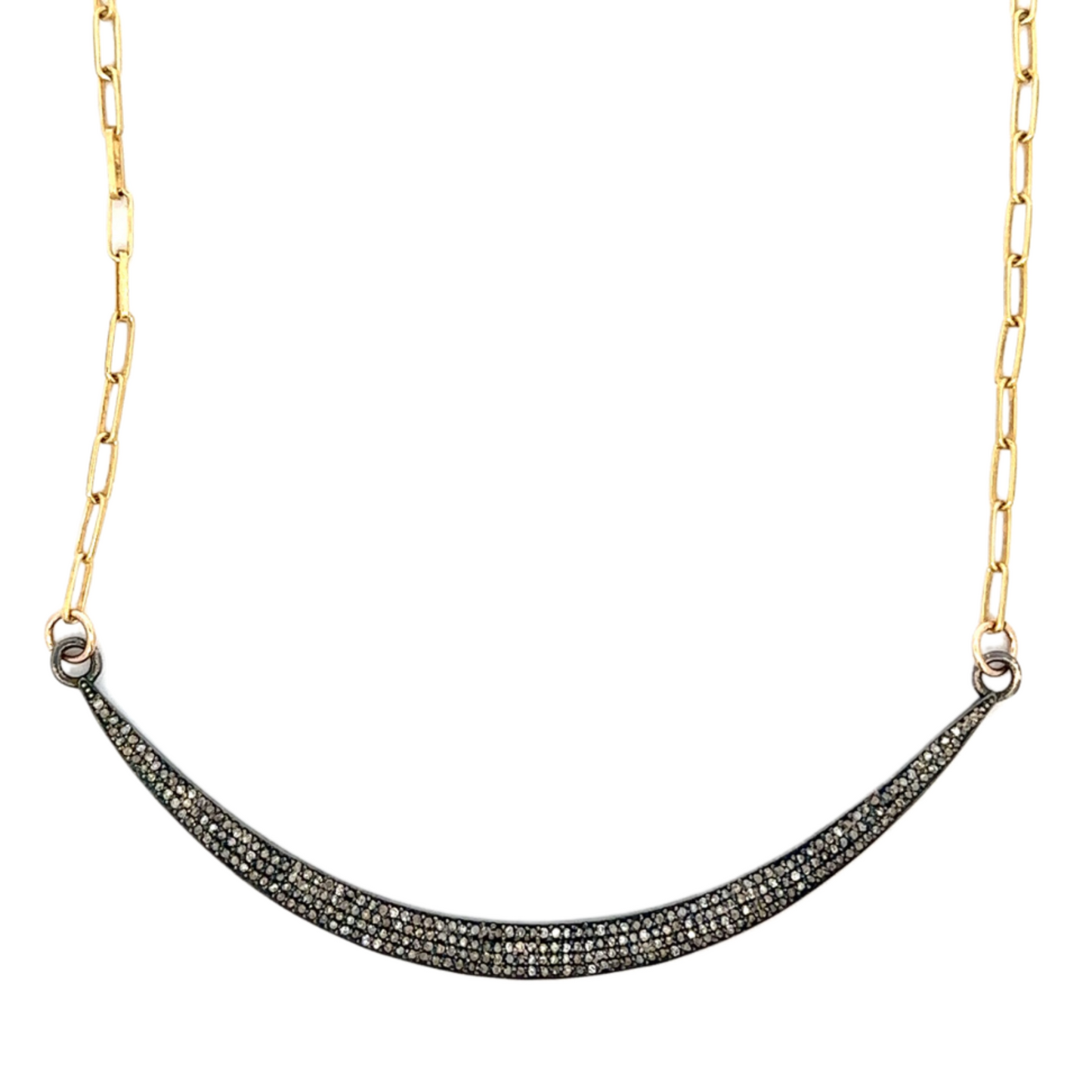 Sterling Crescent Moon with GF Paper Clip Chain Necklace
