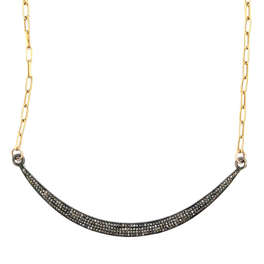 Sterling Crescent Moon with GF Paper Clip Chain Necklace