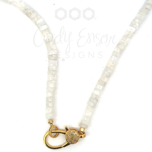White Bead Necklace with Vermeil Pave Lobster Clasp