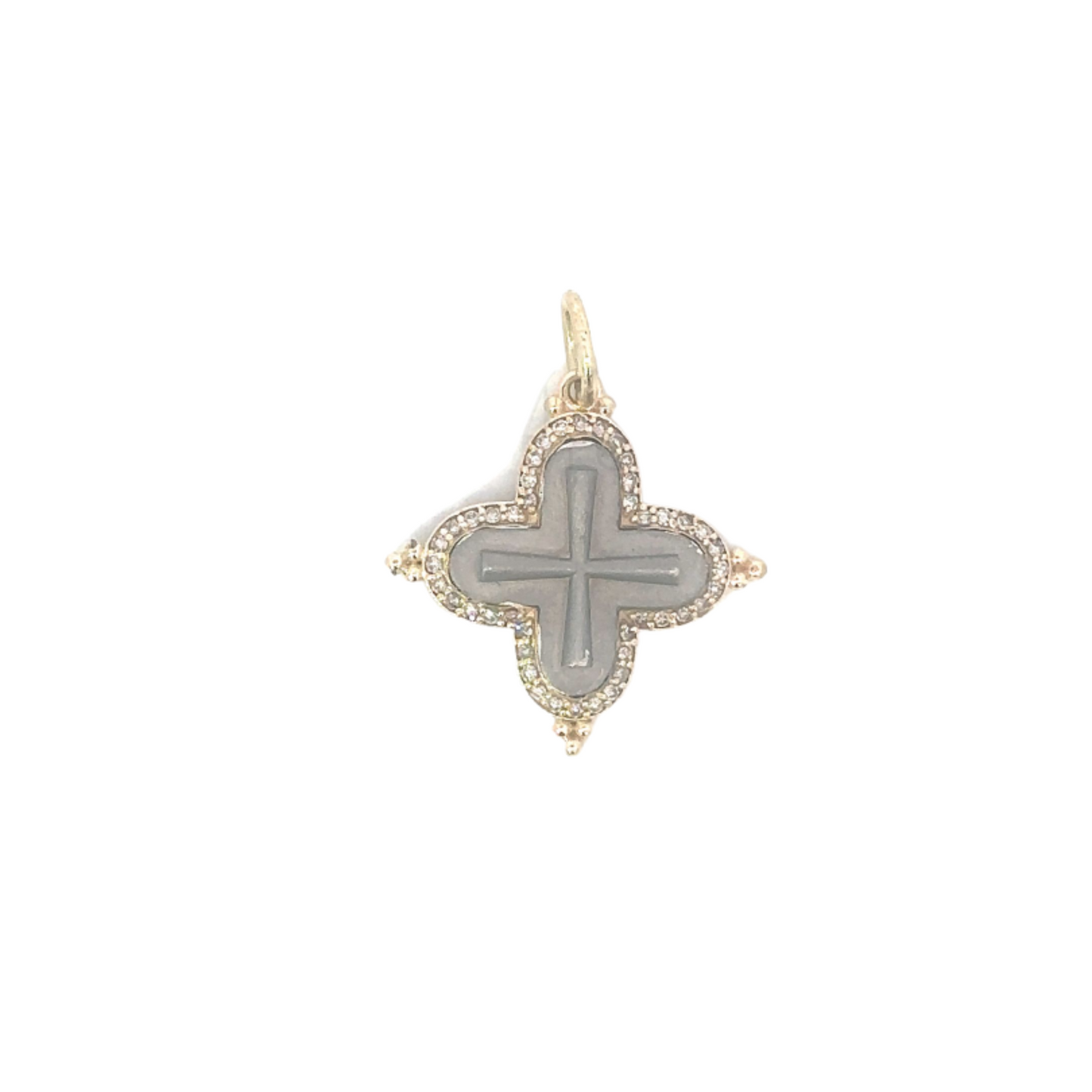 Mixed Metal Brushed Cross Pendant with Diamond Border