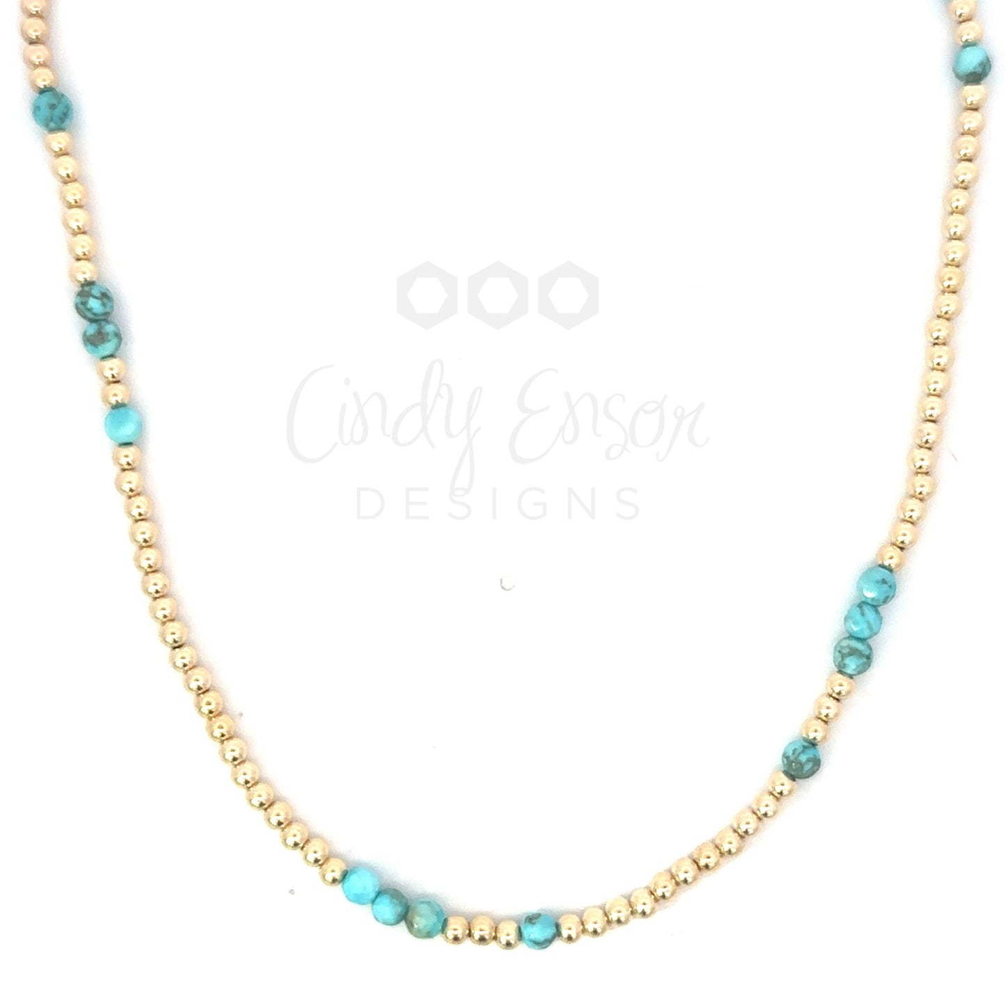 Gold Filled Beaded Necklace with Colored Stones