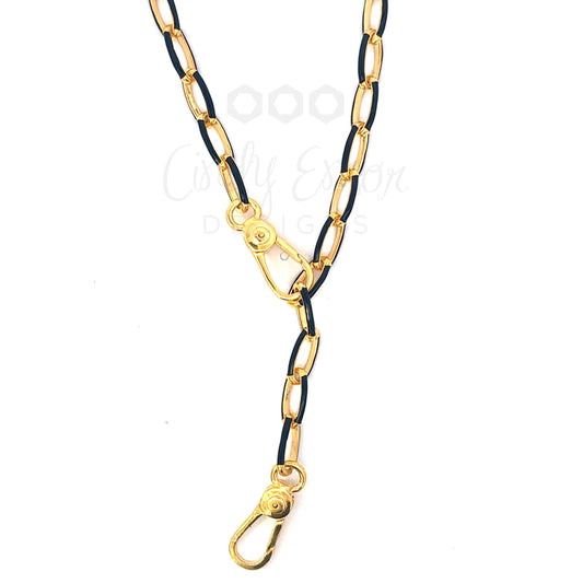 Gold Vermeil Black Enamel Thin Oval Link Necklace with Oval Clasps