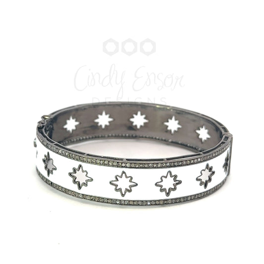 Sterling Silver Enamel Bracelet with 8 Point Star Cut Outs