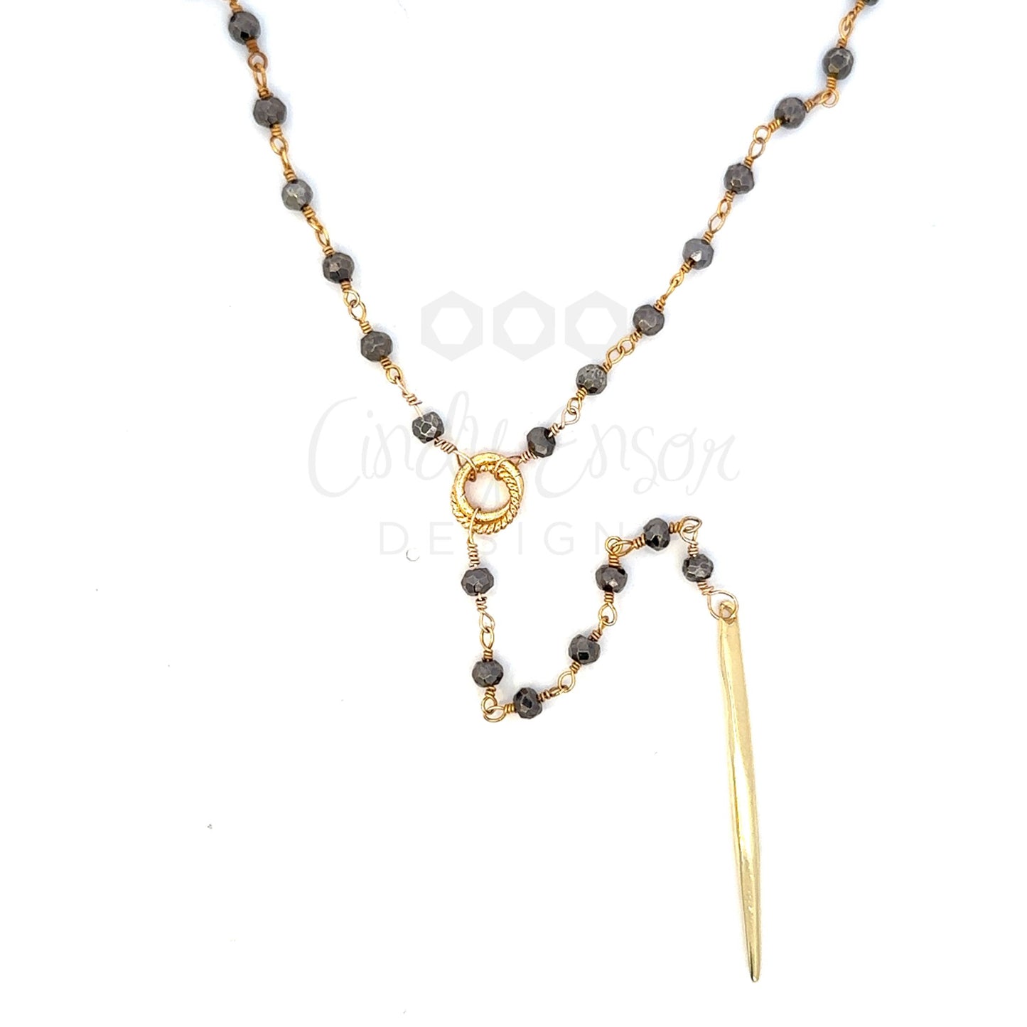 Rosary Chain Y-Drop Spike Necklace with Vermeil Circle Accent