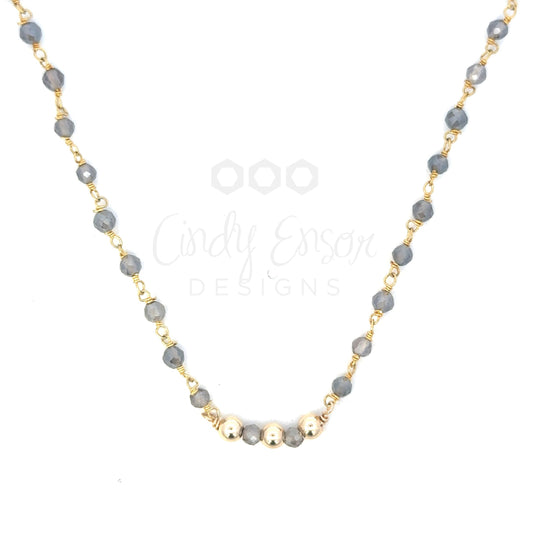 Labradorite Rosary Chain with 3 Gold Balls
