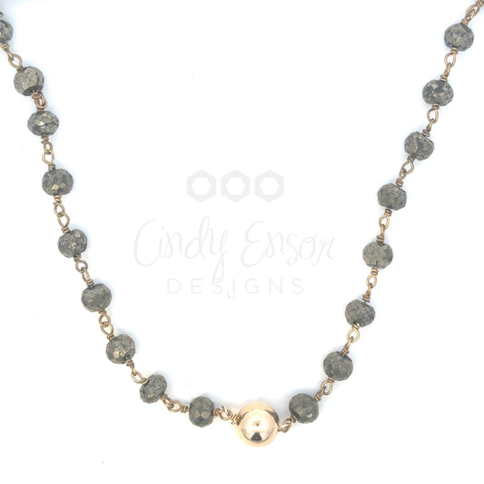 Pyrite Rosary Chain with Gold Ball Accent