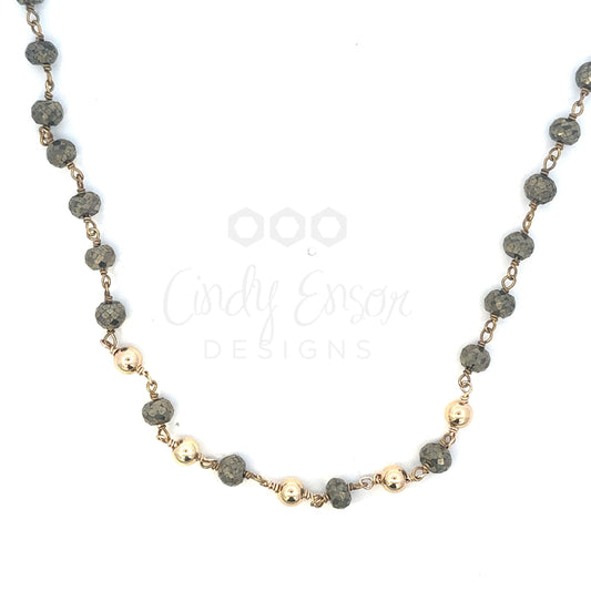 Pyrite Rosary Chain with 5 Gold Balls