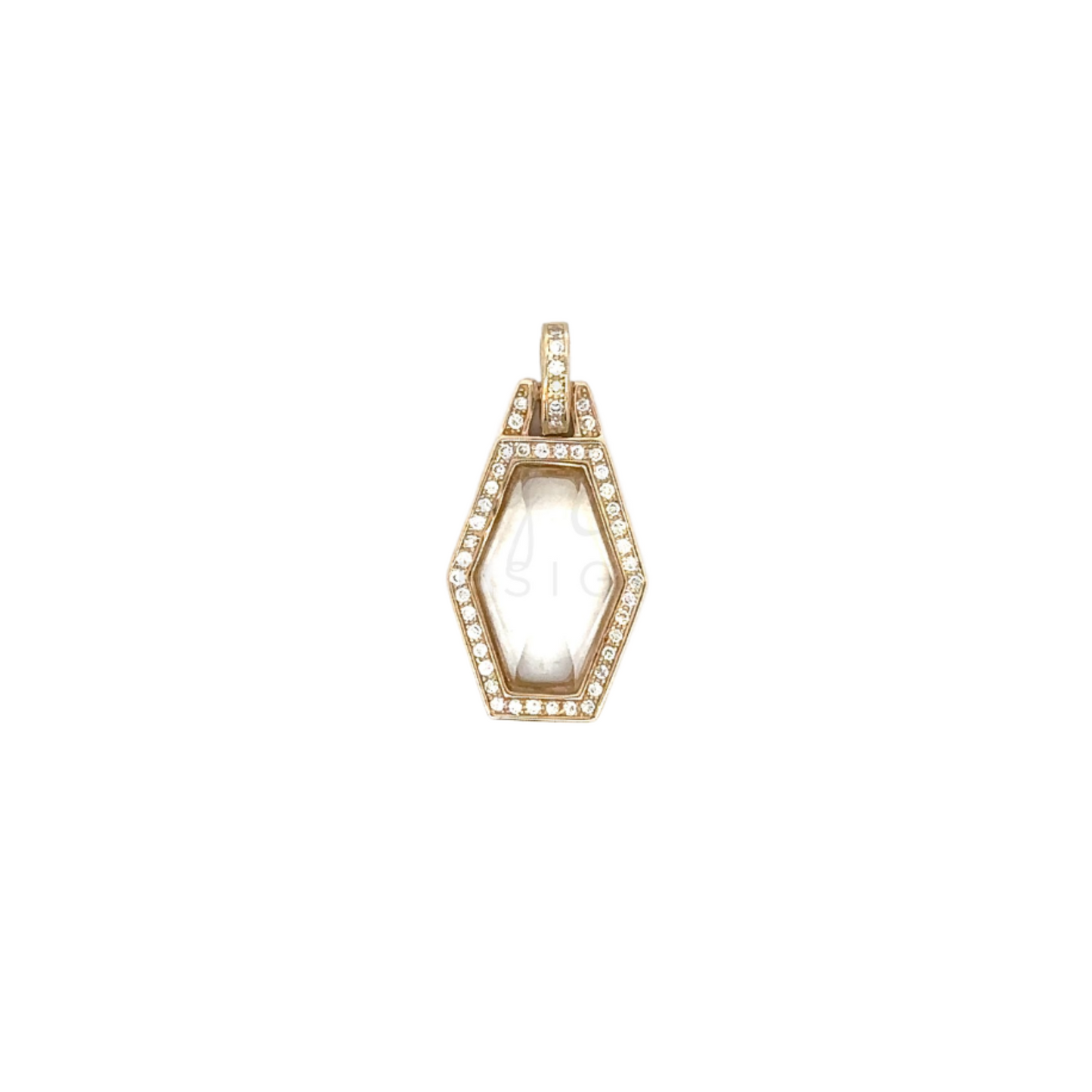White Topaz Hexagon Pendant with Pave Diamond Border