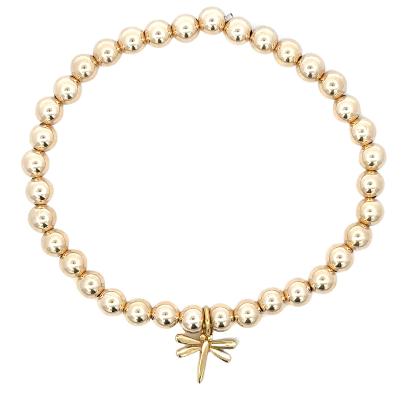 Gold Filled Bead Bracelet with Vermeil Dragonfly Charm
