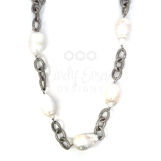 Sterling Silver and White Pearl Chain Necklace