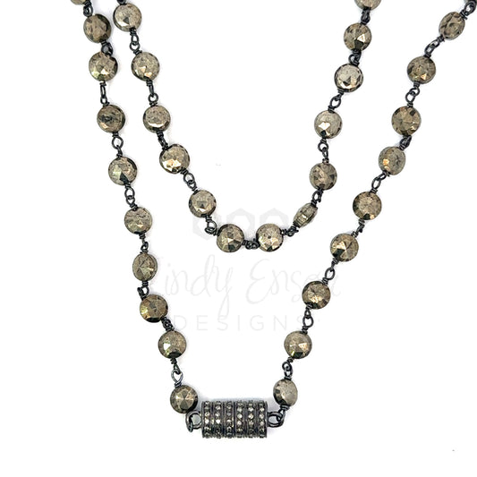 Sterling Long Pyrite Necklace with Pave Magnetic Clasp