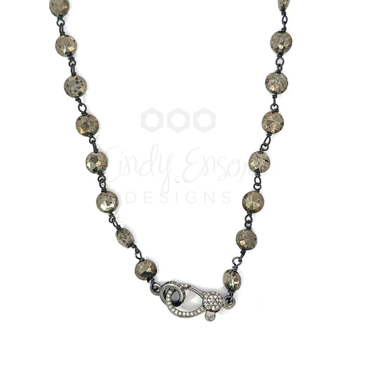 Sterling and Pyrite Diamond Lobster Clasp Necklace