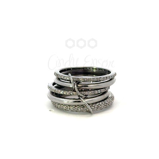 Sterling Silver Multi Link Ring with Pave Accents