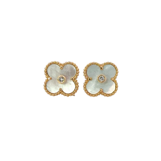 Mother of Pearl Studs with Bezeled Diamond Center