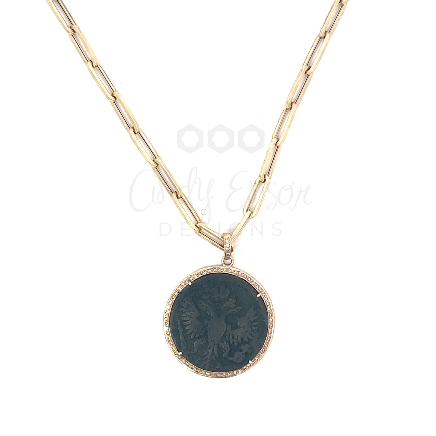 Rose Gold Pave Diamond Bronze Coin Pendant