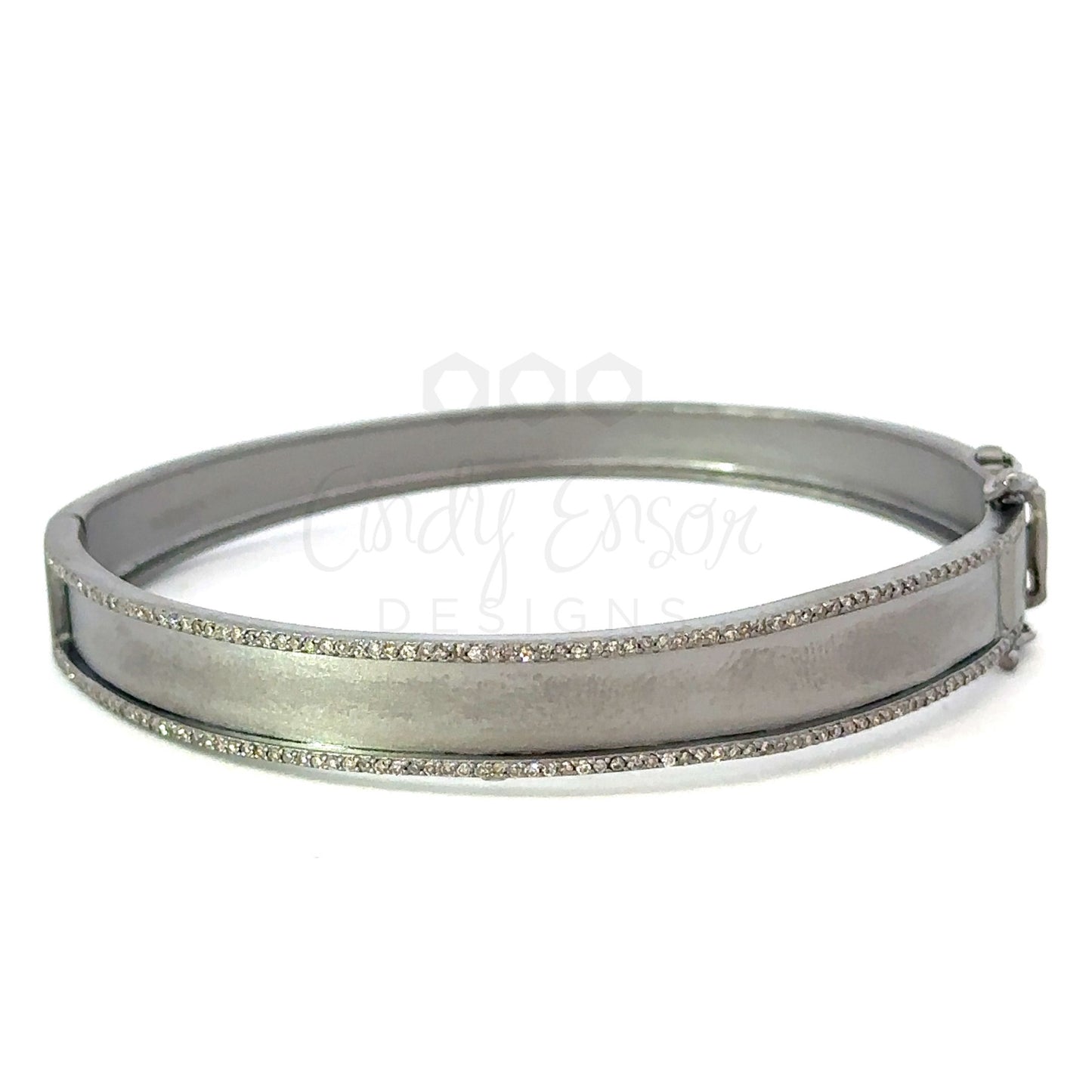 Thick Bangle Bracelet with Pave Diamond Edges