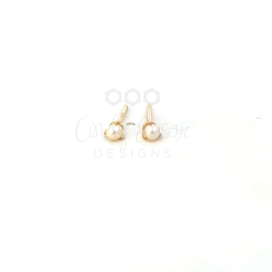 14K Yellow Gold 2.5mm Pearl Earrings