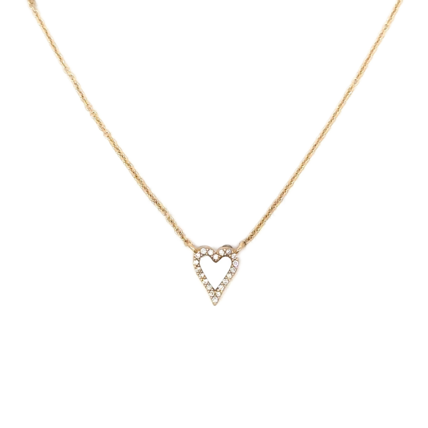 Tiny Enamel Heart Necklace with Pave Diamond Border