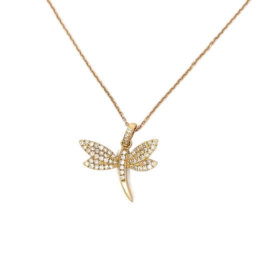 Pave Diamond Dragonfly Pendant on Chain Necklace