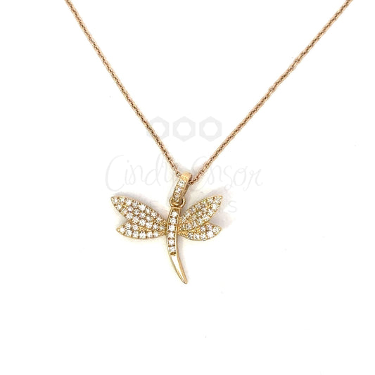 Pave Diamond Dragonfly Pendant on Chain Necklace