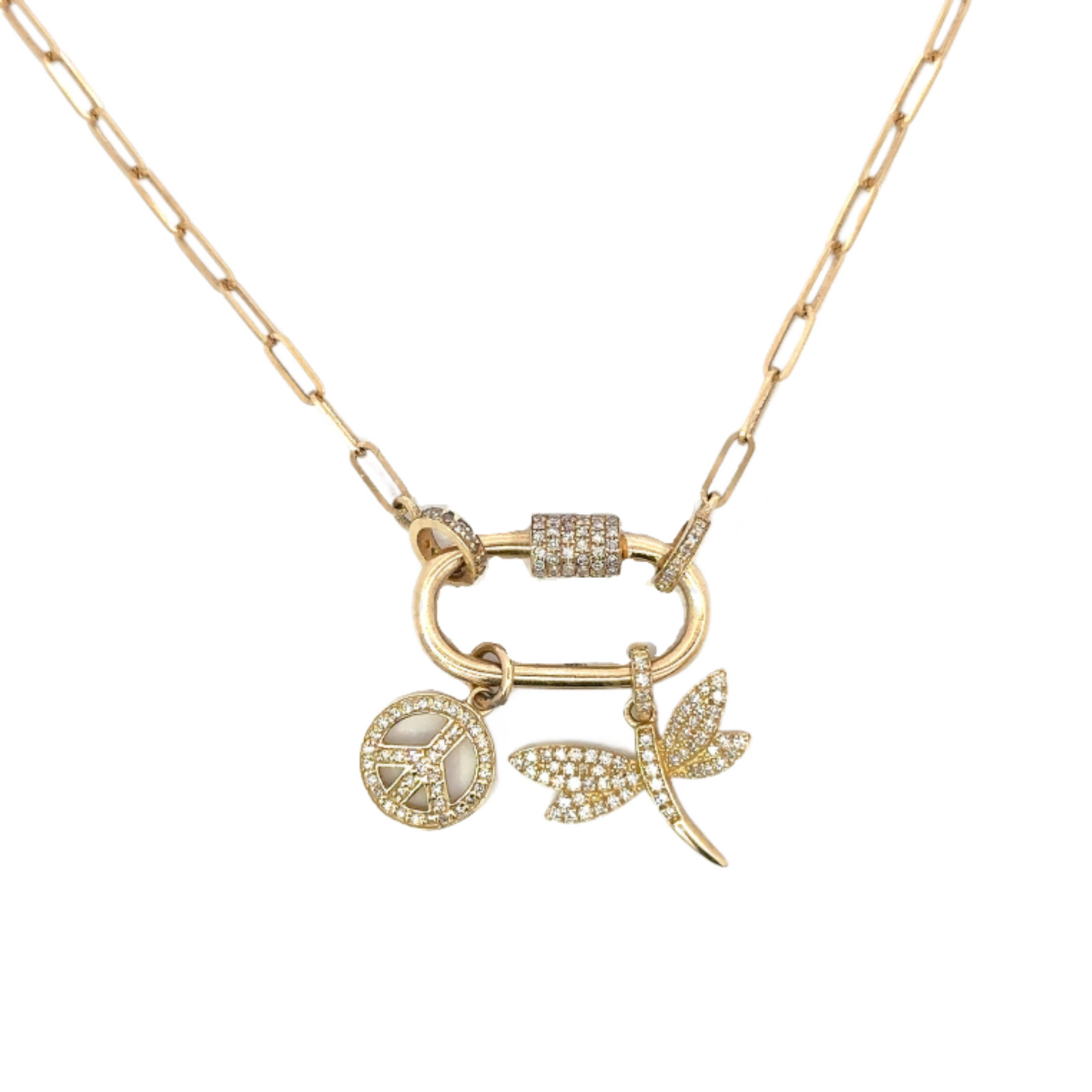 Paper Clip Necklace 16" with Small Open Pave Diamond Bails
