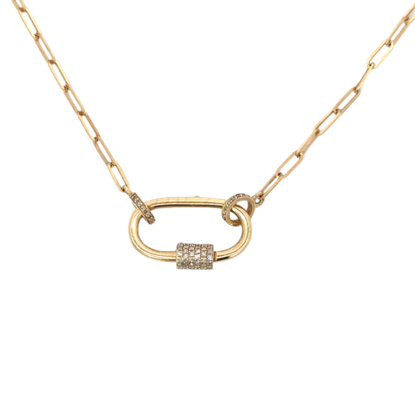 Paper Clip Necklace 16" with Small Open Pave Diamond Bails