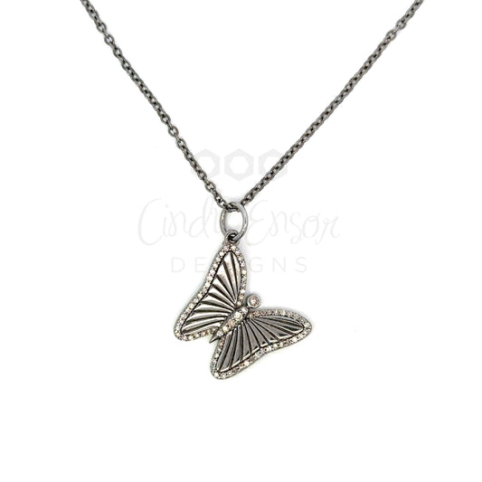 Short Necklace with Pave Tipped Butterfly Pendant