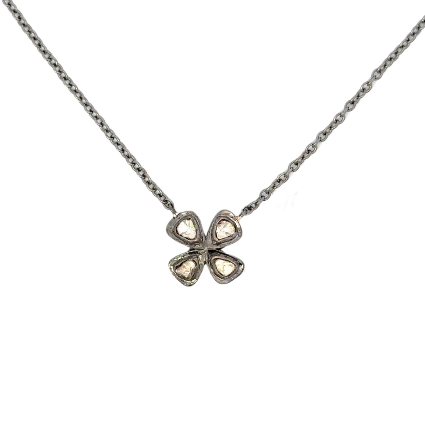 Sterling Rose Cut Diamond Flower Necklace