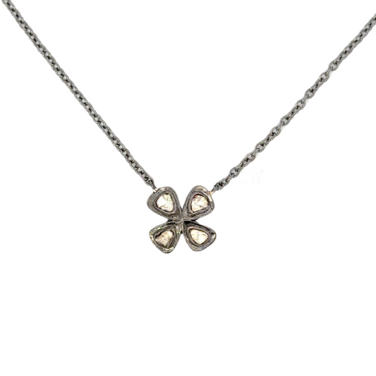 Sterling Rose Cut Diamond Flower Necklace