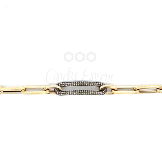 Yellow Gold 16mm Paperclip Bracelet with 30mm Sterling Pave Accent