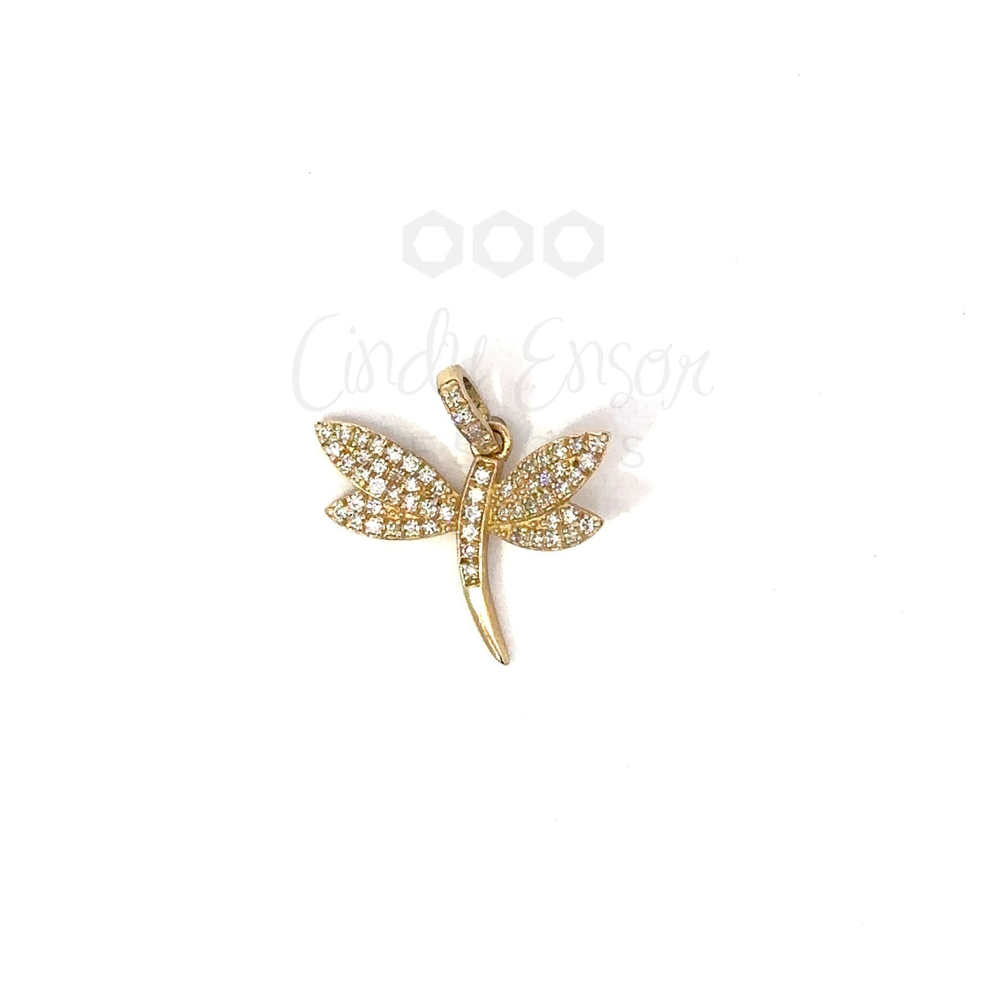 Yellow Gold Tiny Pave Dragonfly Pendant