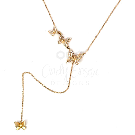 Pave Diamond Triple Butterfly Y-Drop Necklace