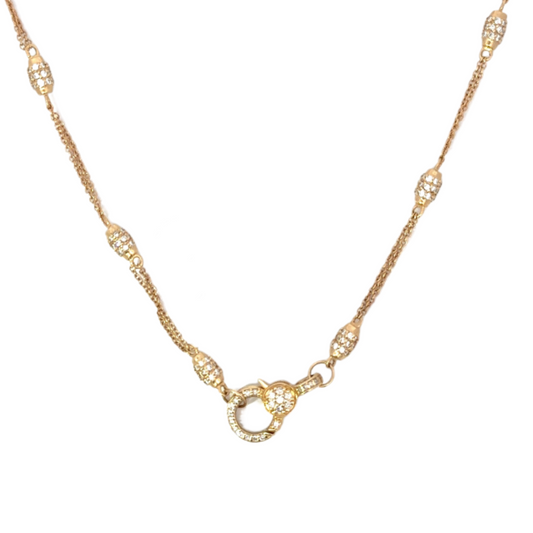 Pave Barrel Chain Necklace with Diamond Lobster Clasp