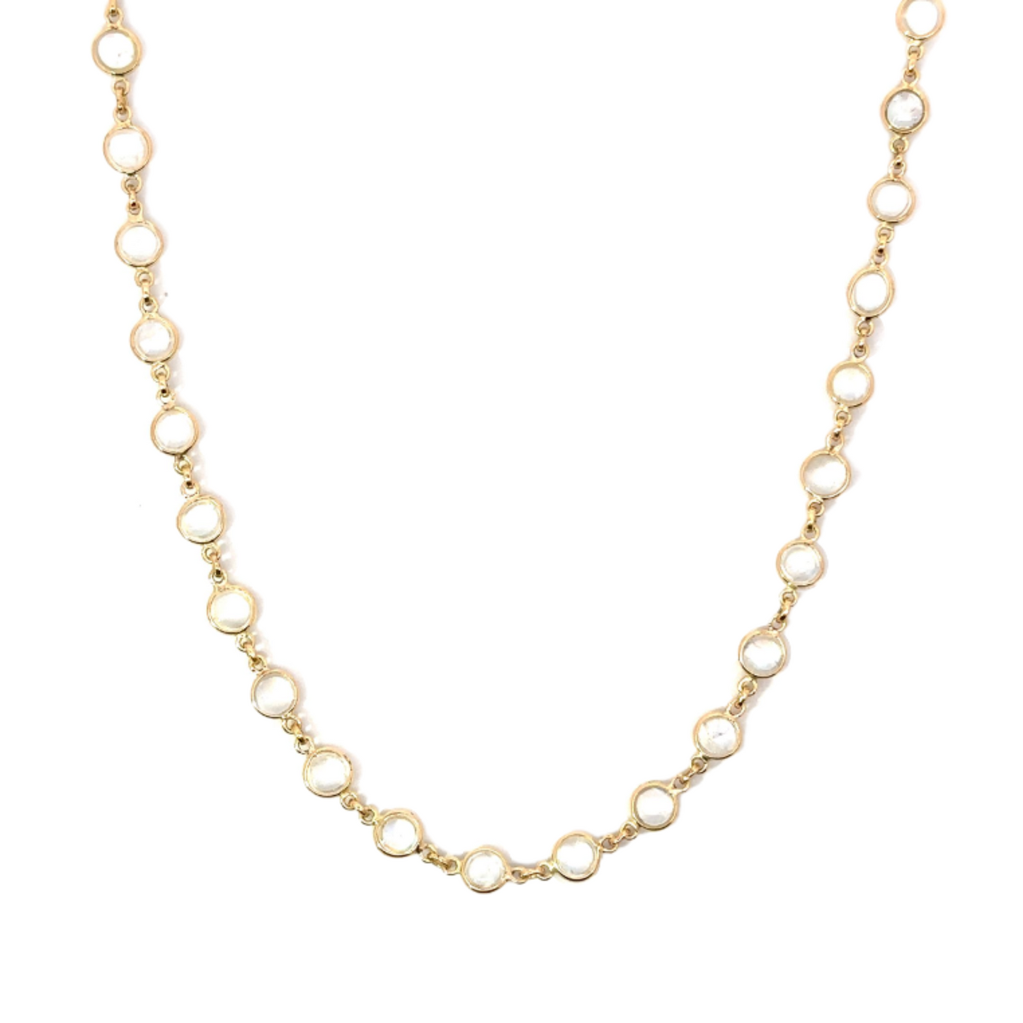 18K Yellow Gold Long Bezeled Moonstone Necklace